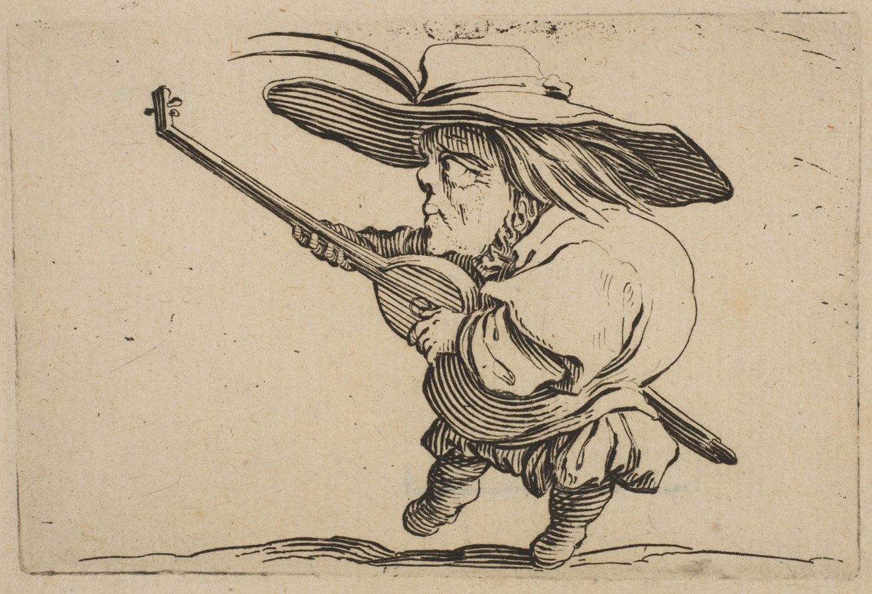 The Lute Player, fra Varie Figure Gobbi, suite også kalt Les B..., 1616-22. av Jacques Callot