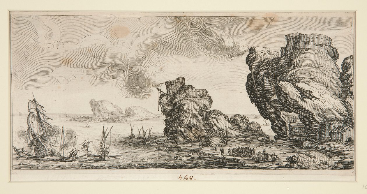 Le combat naval (sjøkamp), fra Landscapes for Giovanni de Medici av Jacques Callot