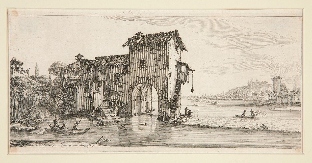 Vannmøllen, fra Landskaper for Giovanni de Medici av Jacques Callot