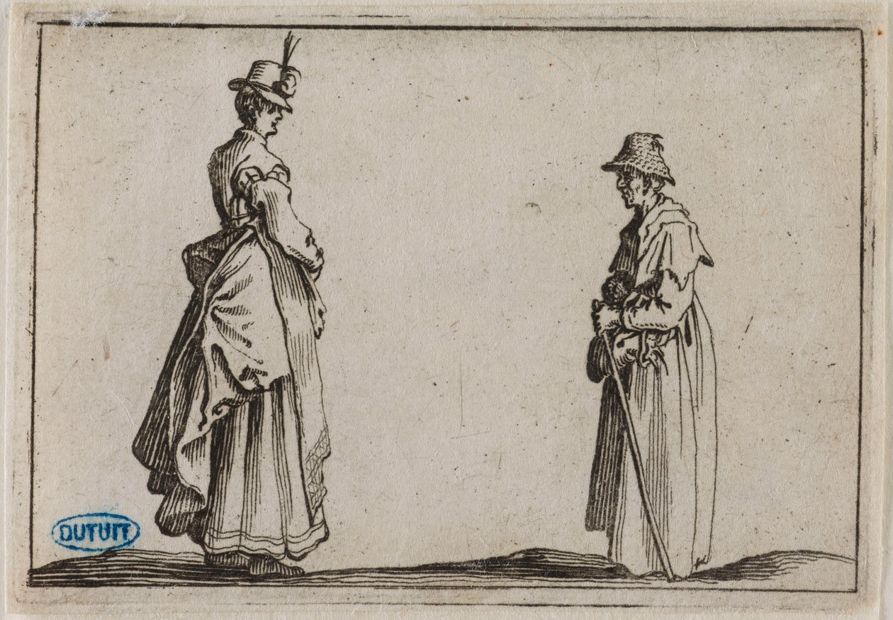 Lunene, to kvinner i profil. Nittende nummer i serien på 50 trykk gravert i Firenze (Lieure 232, Meaume 804) av Jacques Callot