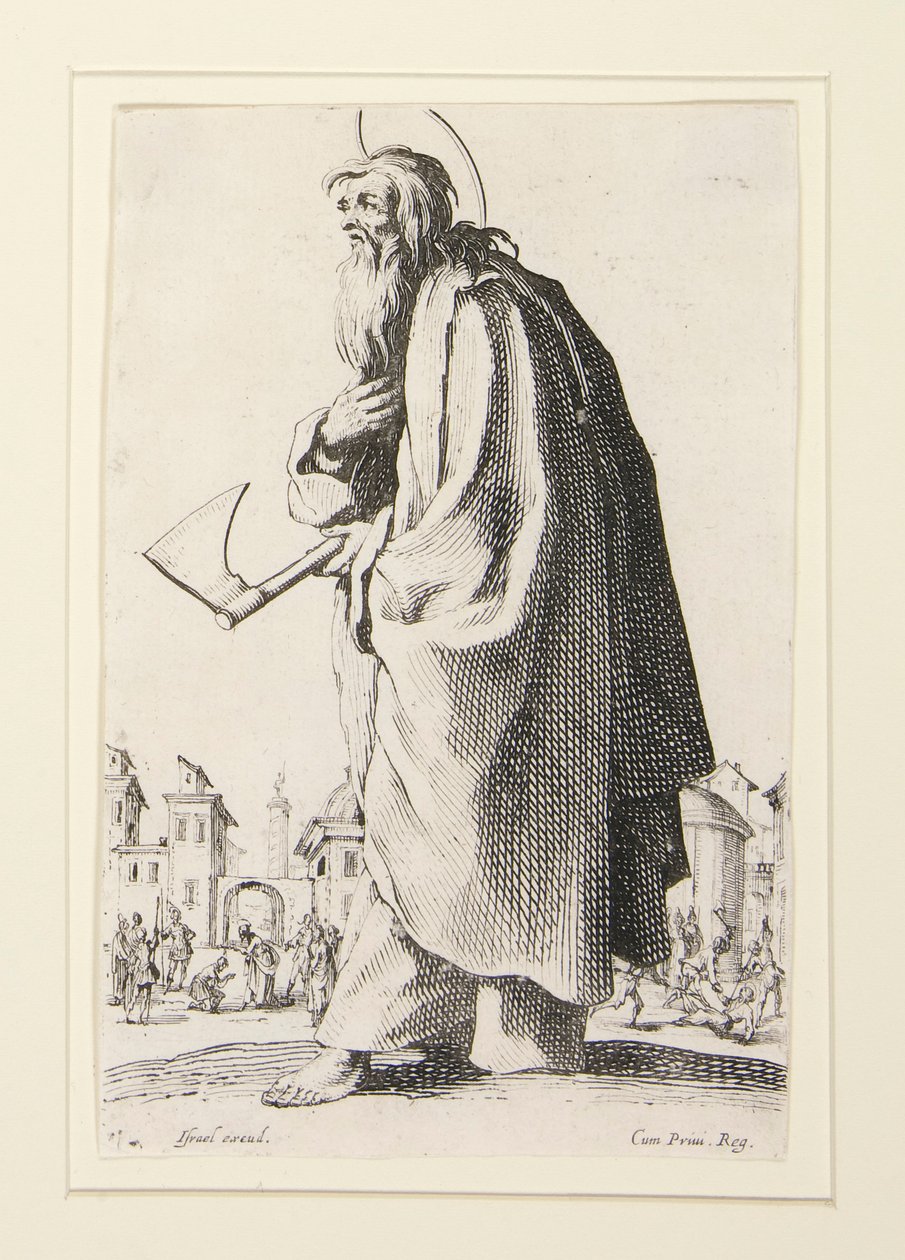 De store apostlene står, som representerer Frelseren, den salige og de hellige apostlene Maria av Jacques Callot