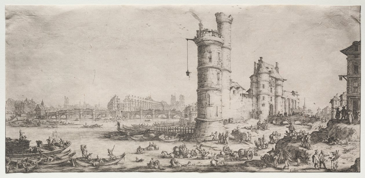 De to flotte utsiktene over Paris: Utsikt over Pont Neuf av Jacques Callot