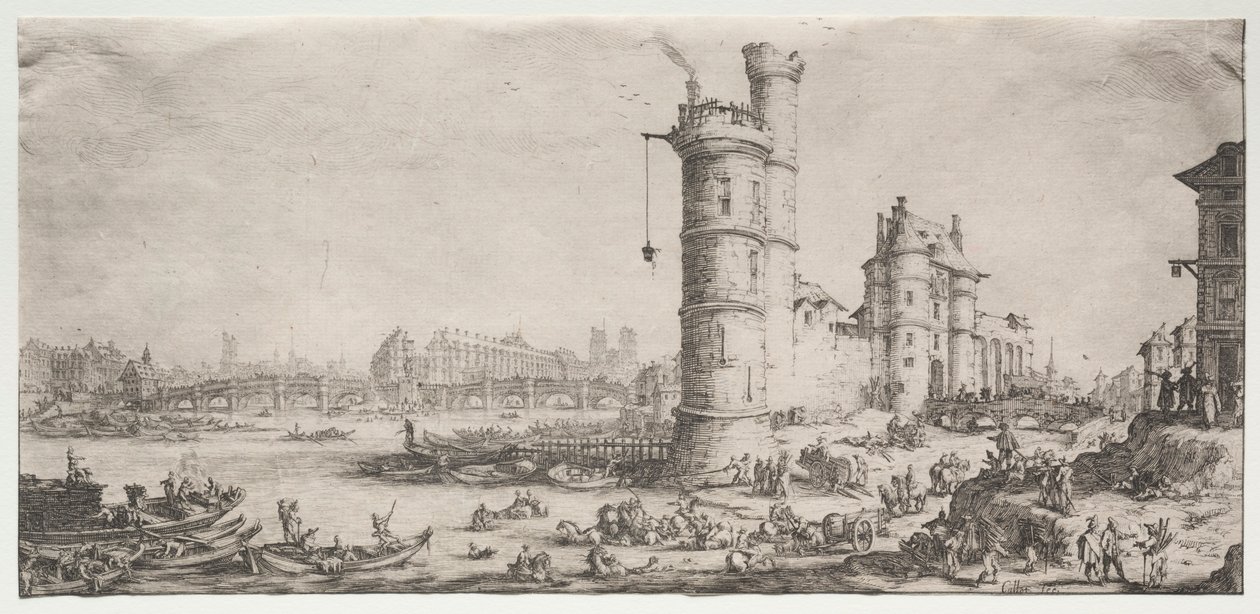 De to flotte utsiktene over Paris: Utsikt over Pont Neuf, 1628-1630. av Jacques Callot