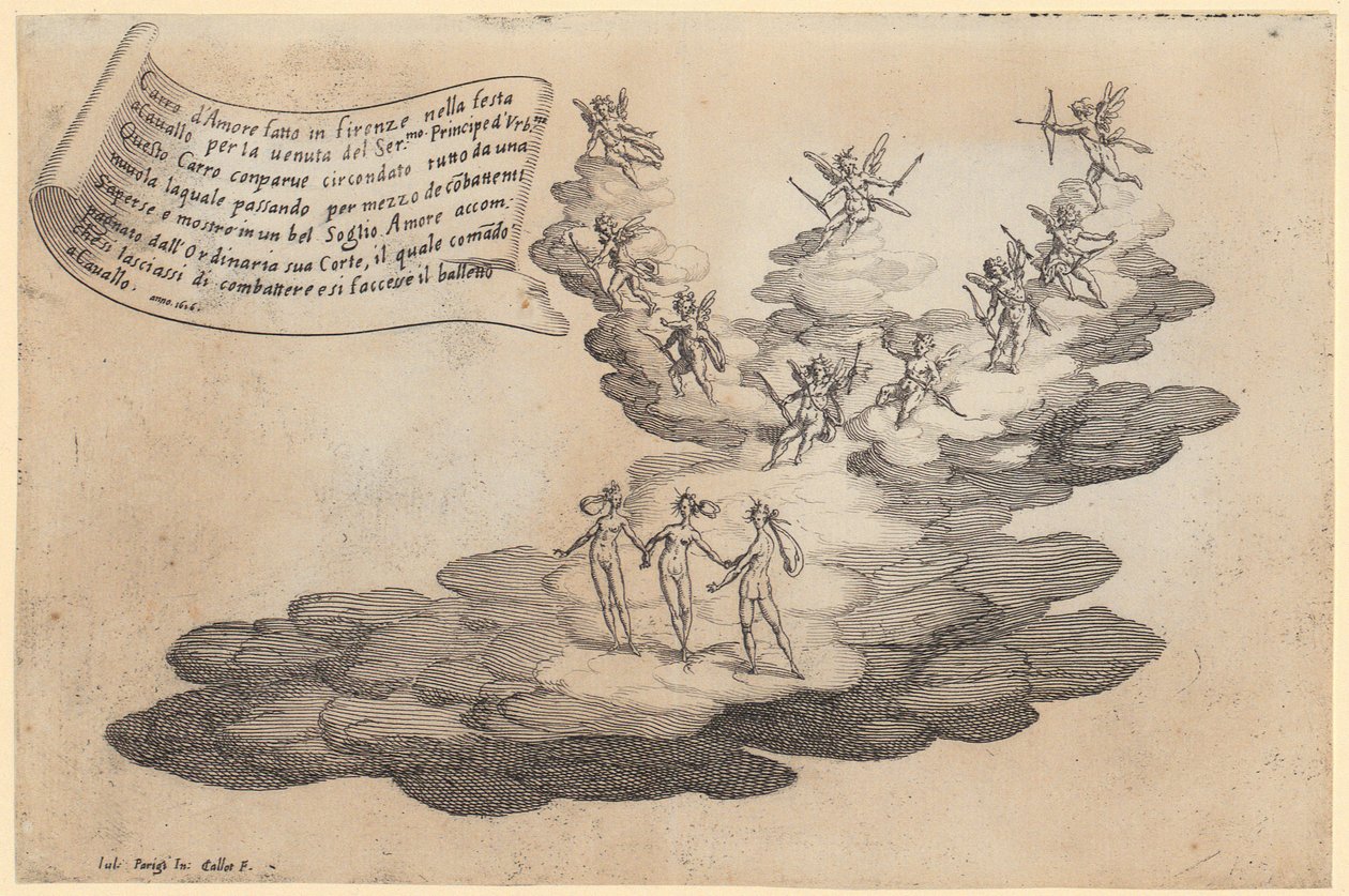 Kjærlighetens vogn, blad 5 i serien «Skjønnhetens krig» av Jacques Callot