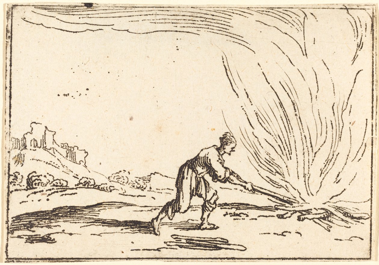 Mann som deltar i en brann av Jacques Callot