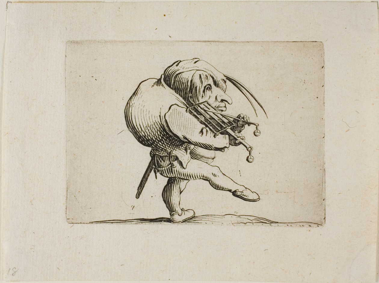 Man Playing a Grill as a Fiolin, fra Varie Figure Gobbi av Jacques Callot