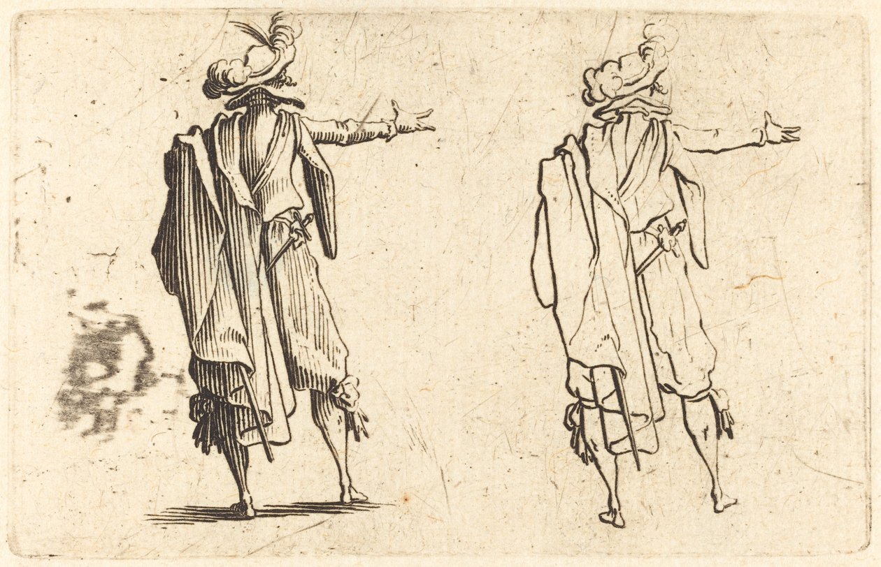 Mann sett bakfra med høyre arm utstrakt av Jacques Callot