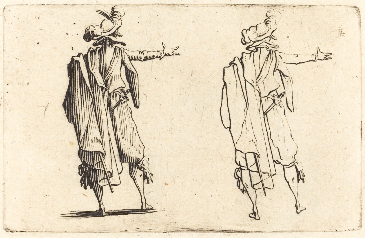Mann sett bakfra med høyre arm utstrakt av Jacques Callot