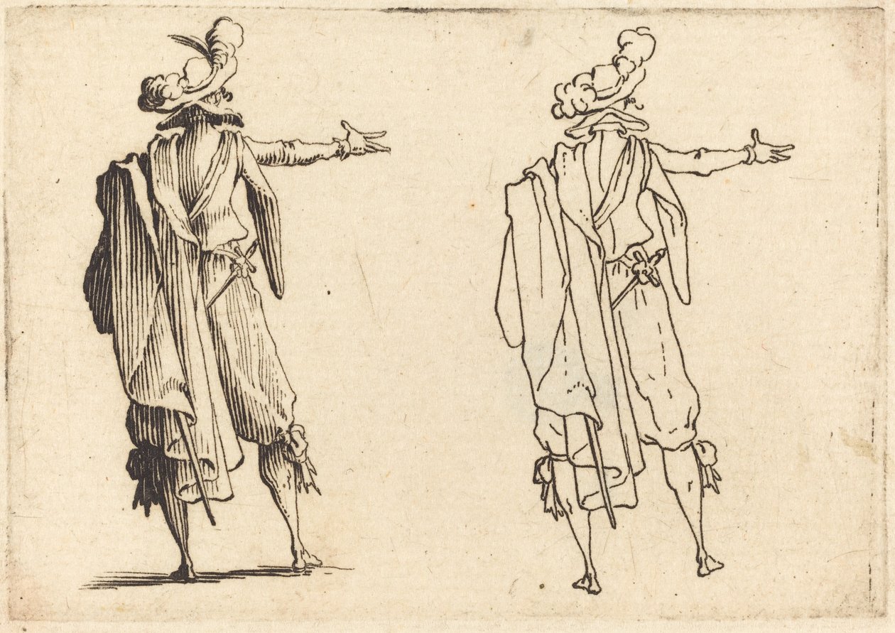 Mann sett bakfra med høyre arm utstrakt av Jacques Callot