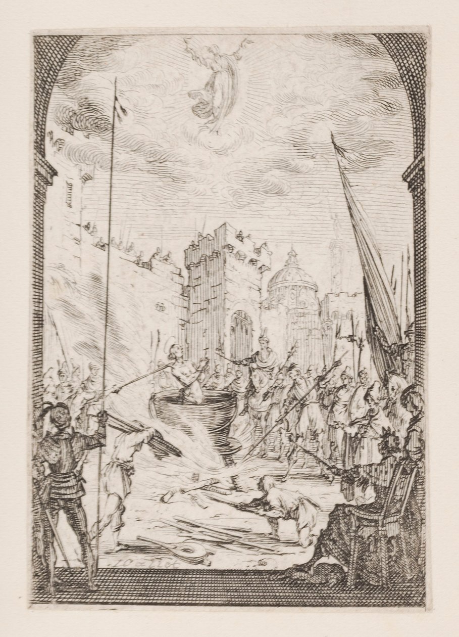 St. Johannes evangelistens martyrium, nr. 2 fra Apostlenes martyrium av Jacques Callot