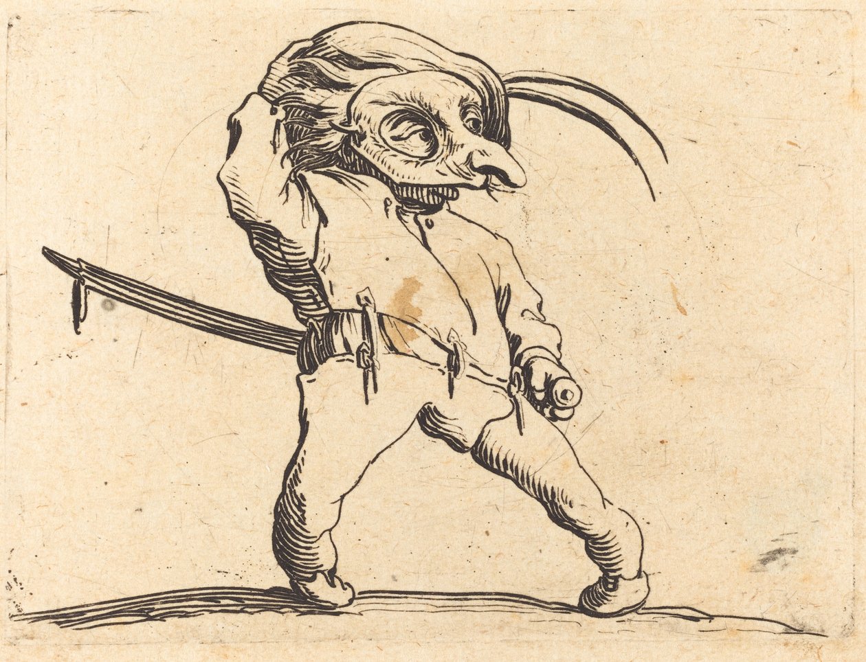 Maskert mann med vridde føtter av Jacques Callot