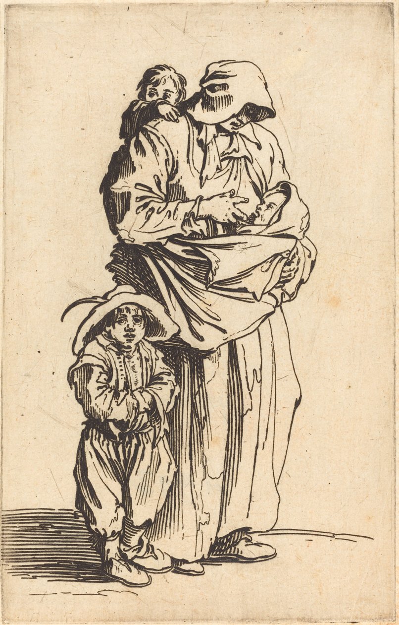Mor og tre barn av Jacques Callot