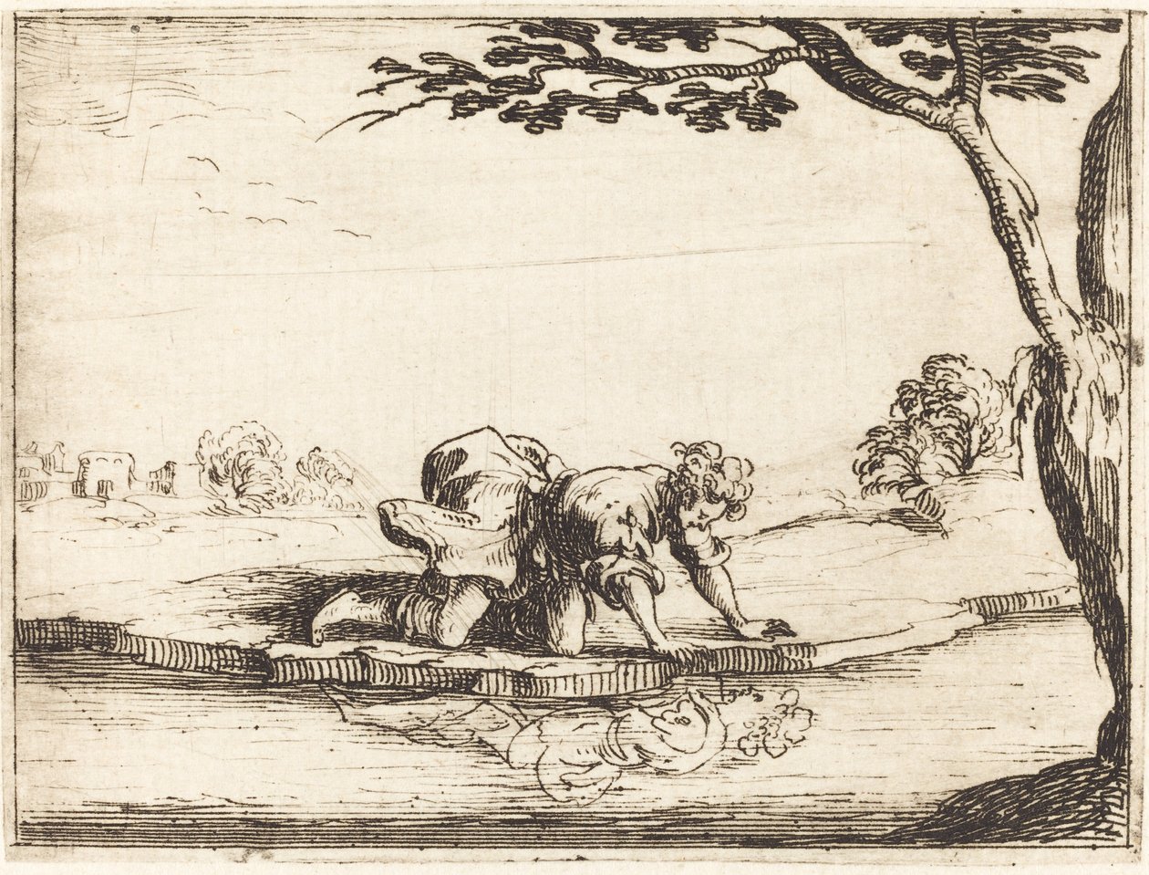 Narcissus ser i vannet av Jacques Callot