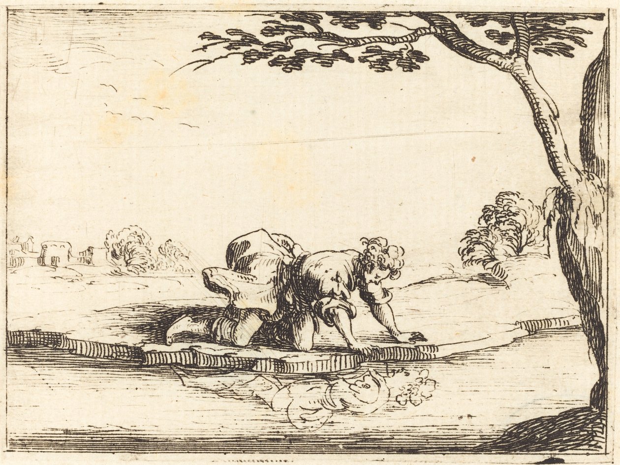 Narcissus ser i vannet, 1628. av Jacques Callot