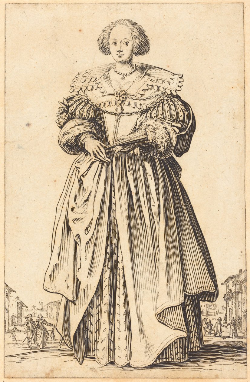 Adelskvinne med vifte av Jacques Callot