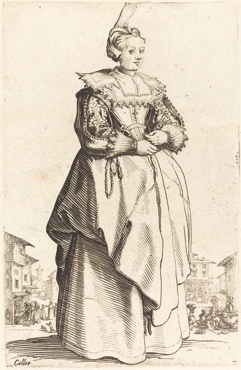 Edel kvinne med en liten hatt, ca. 16201623. av Jacques Callot