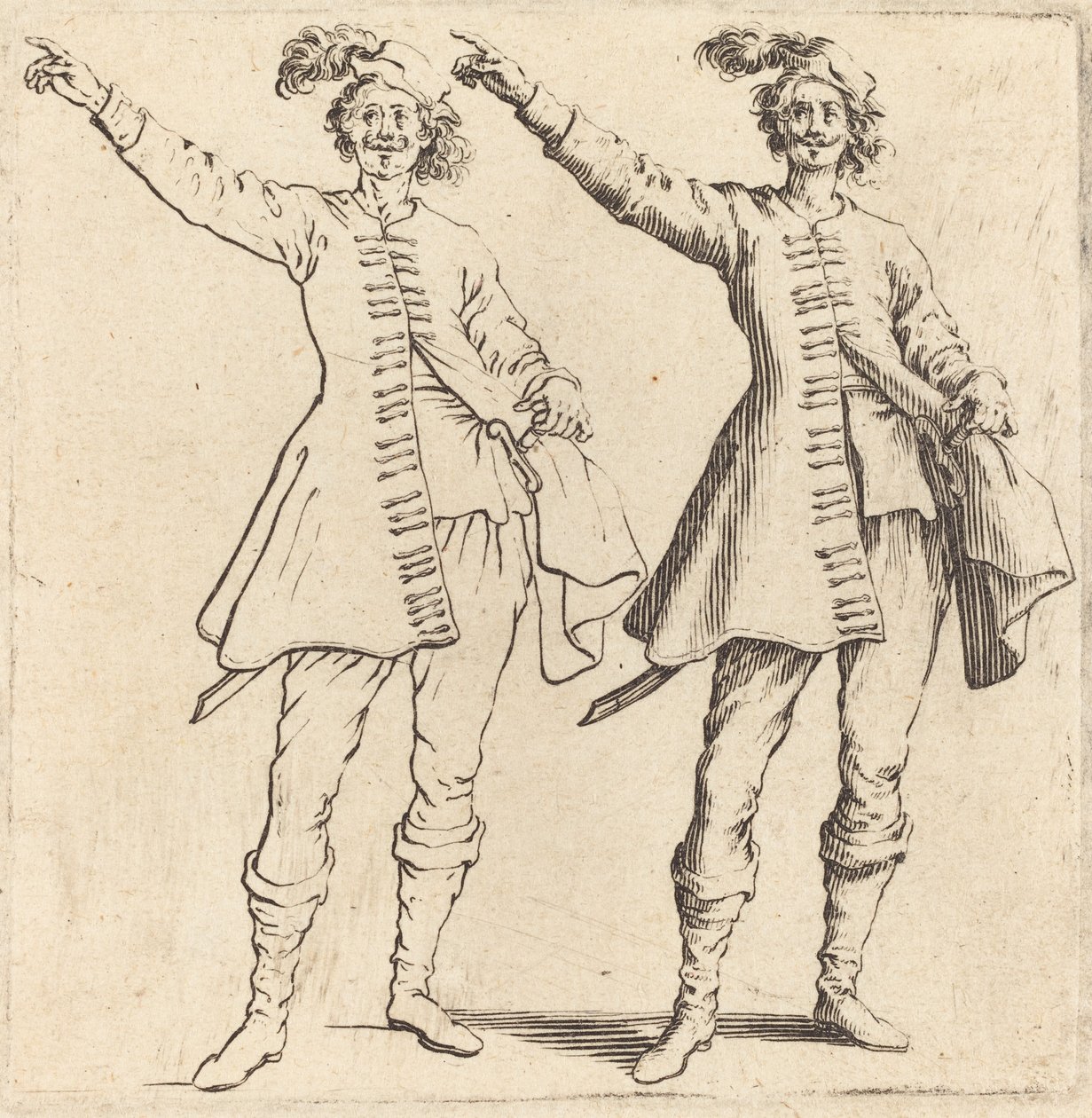 Offiser, med utstrakt arm, sett forfra av Jacques Callot