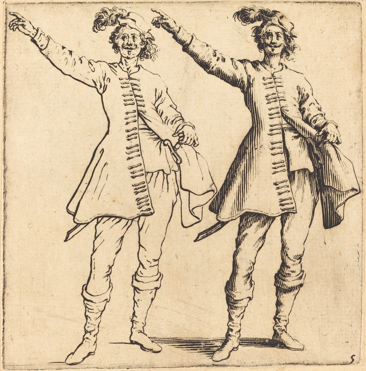 Offiser, med utstrakt arm, sett forfra av Jacques Callot
