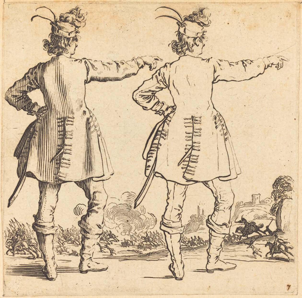 Offiser med fjær i lue, sett bakfra, 1617 og 1621. av Jacques Callot