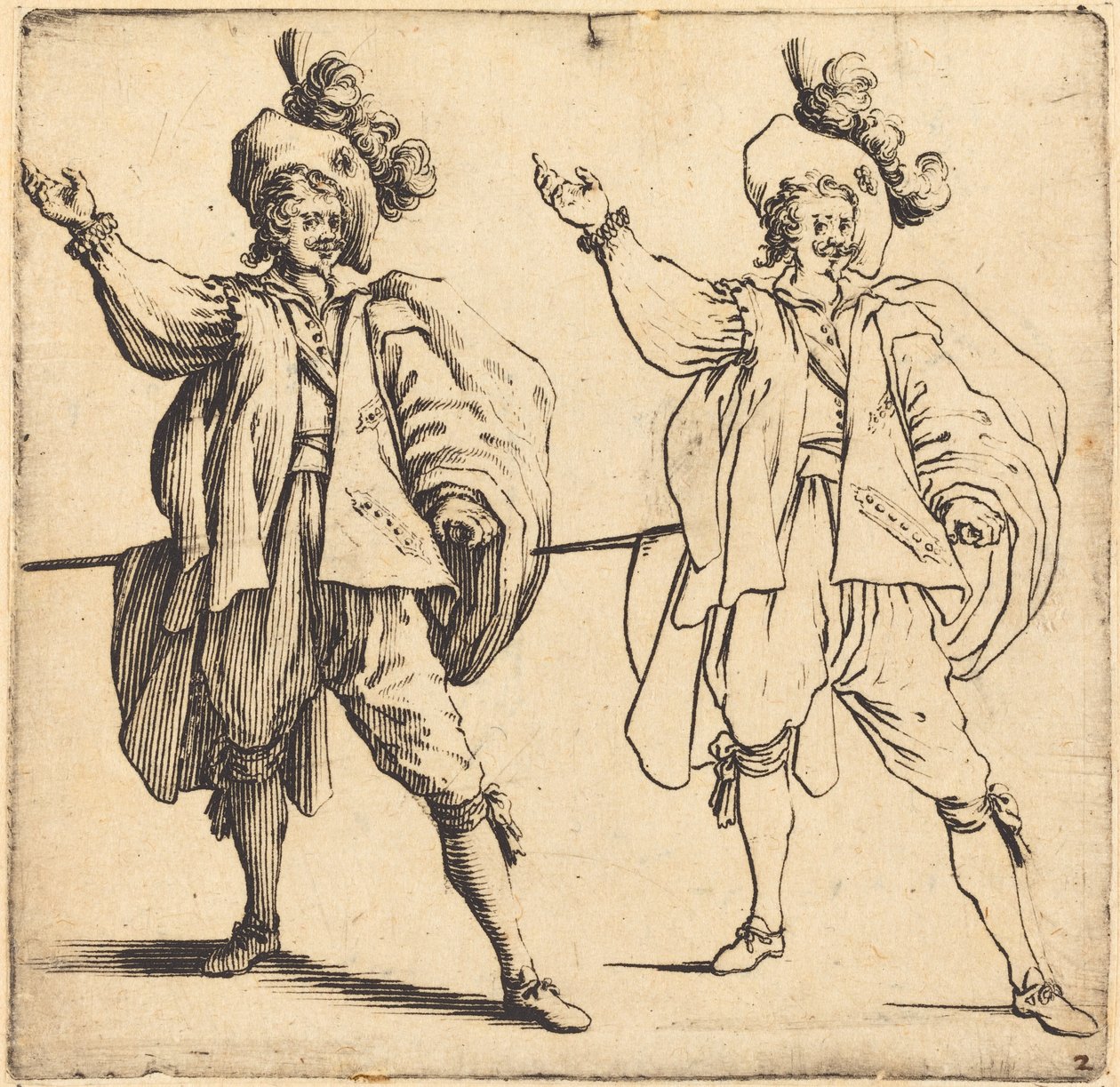 Offiser med stor skygge, sett forfra av Jacques Callot