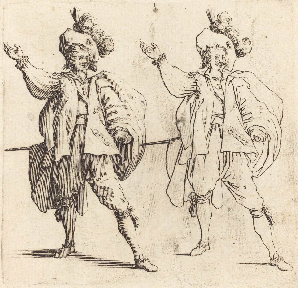 Offiser med stor skygge, sett forfra av Jacques Callot