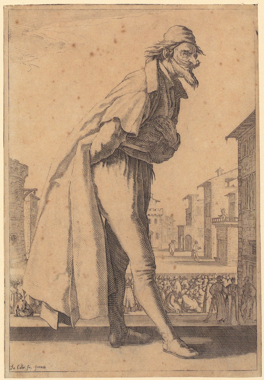 Pantalone, side 1 i serien «De tre Pantaloni» av Jacques Callot