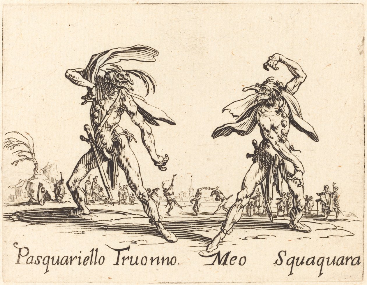 Pasquariello Truonno og Meo Squaquara, ca. 1622. av Jacques Callot