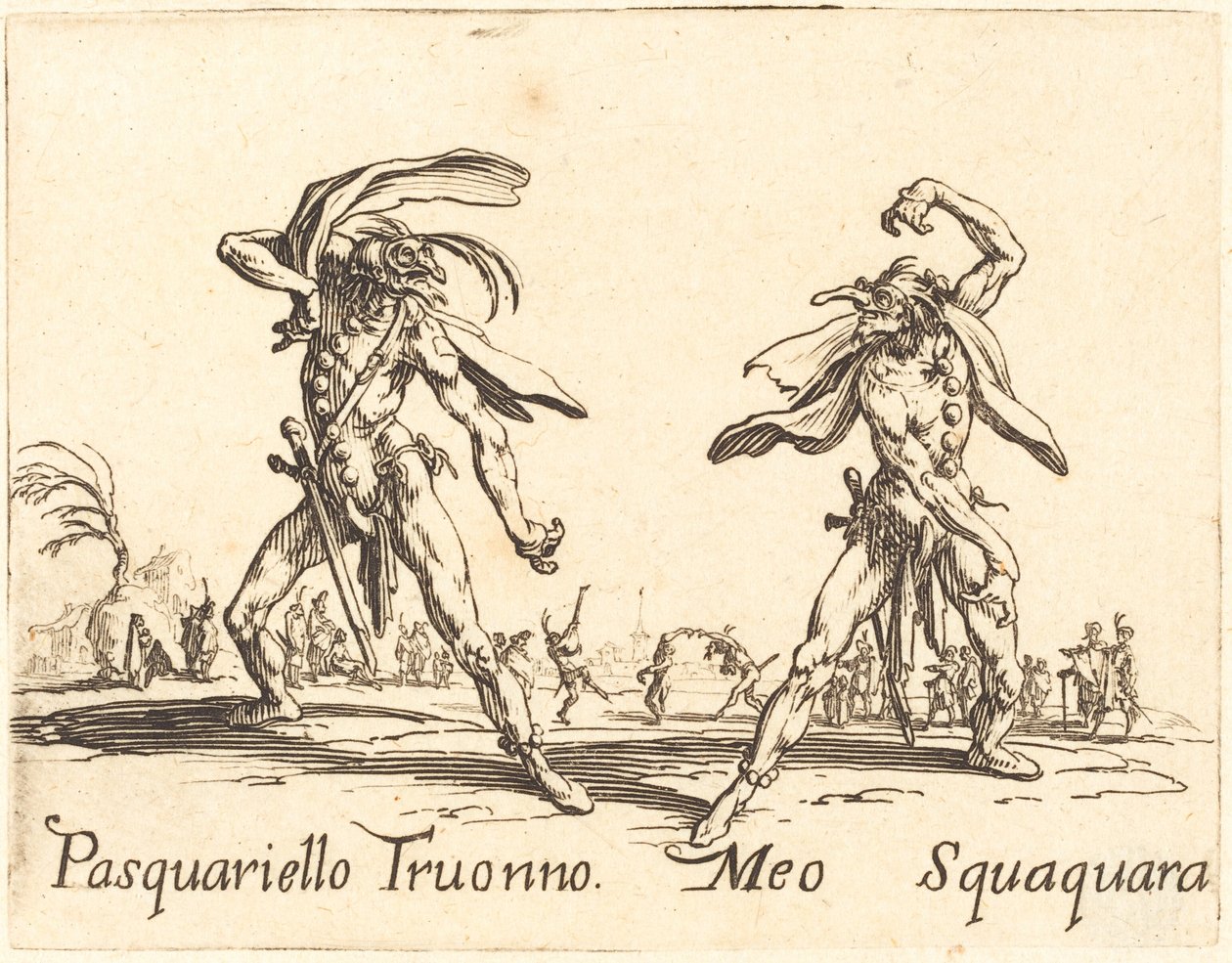 Pasquariello Truonno og Meo Squaquara, ca. 1622. av Jacques Callot
