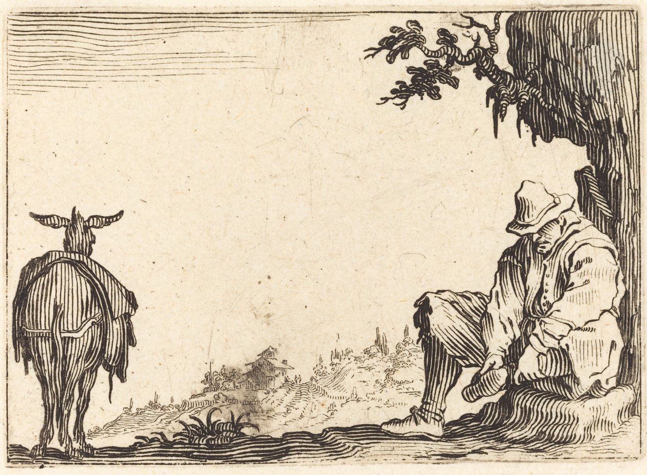 Bonde tar av seg skoen av Jacques Callot