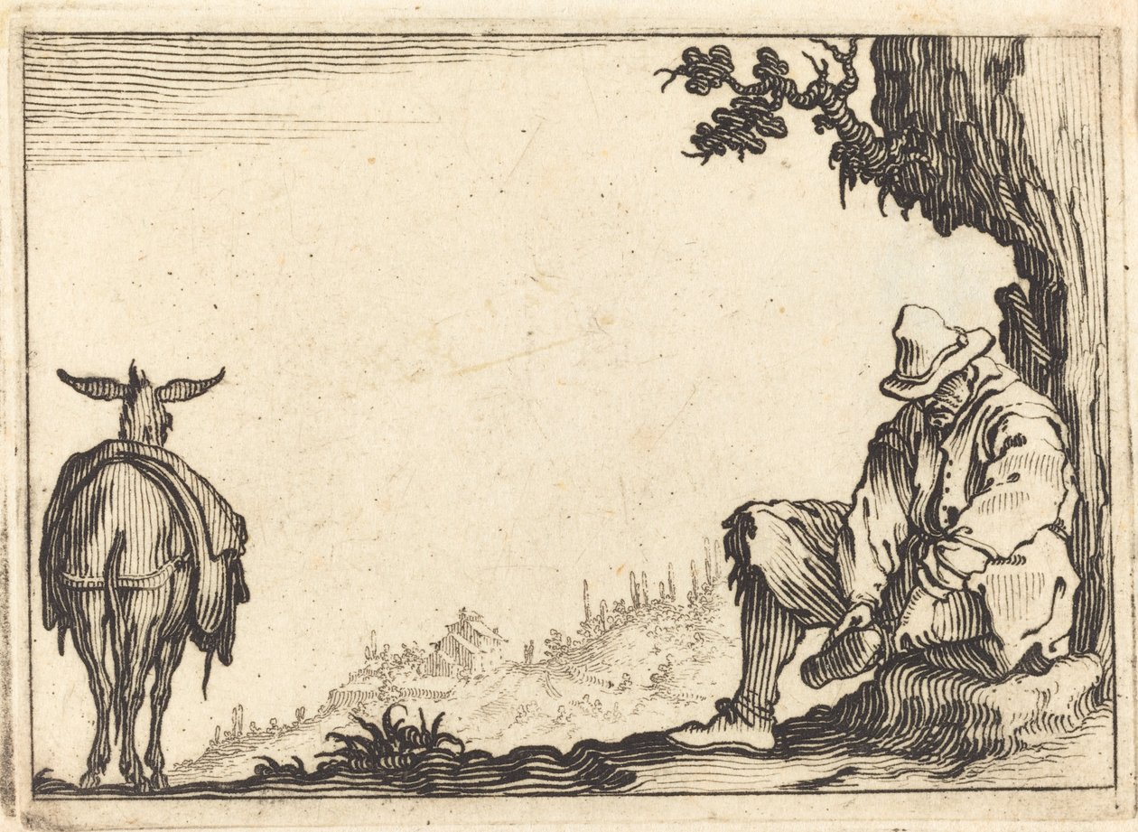 Bonde tar av seg skoen av Jacques Callot