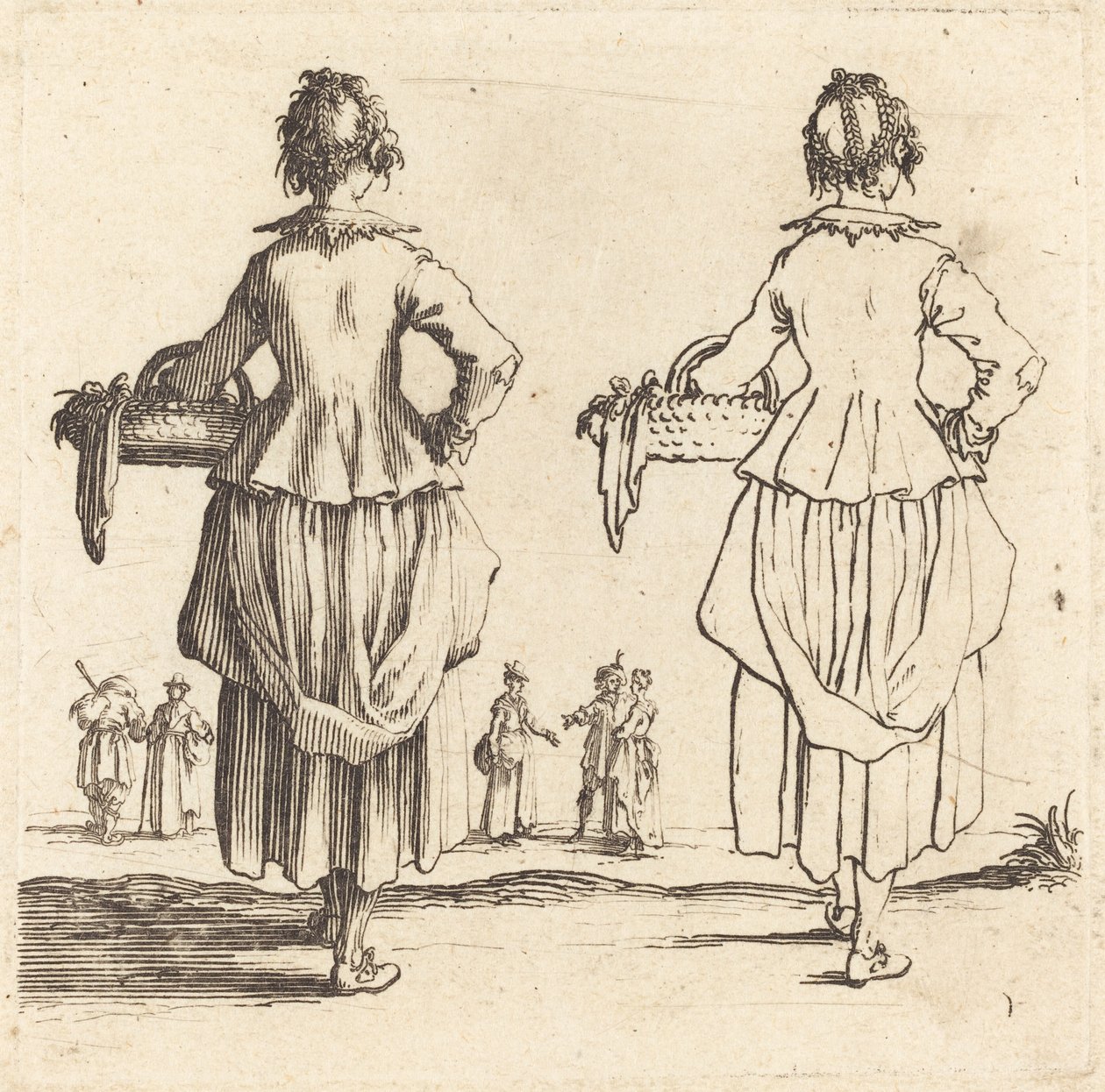 Bondekvinne med kurv, sett bakfra av Jacques Callot