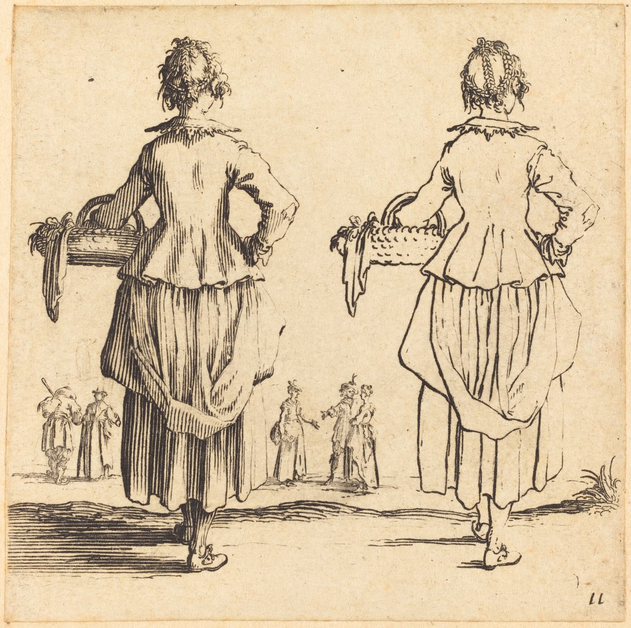 Bondekvinne med kurv, sett bakfra av Jacques Callot
