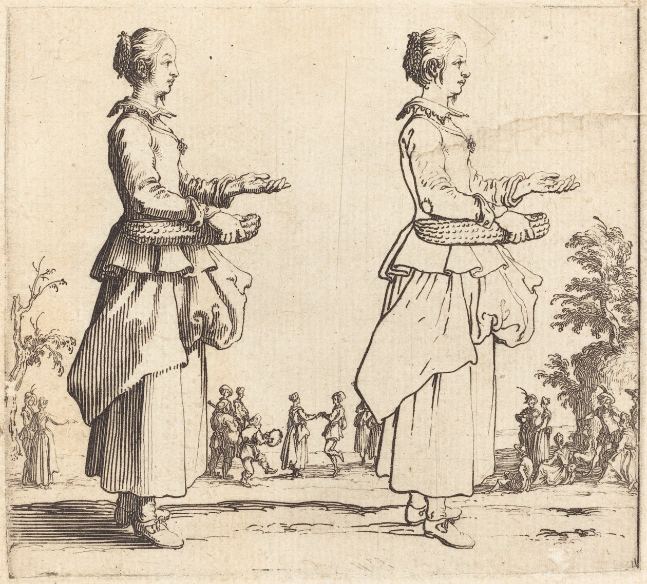 Bondekvinne med kurv, i profil, mot høyre av Jacques Callot