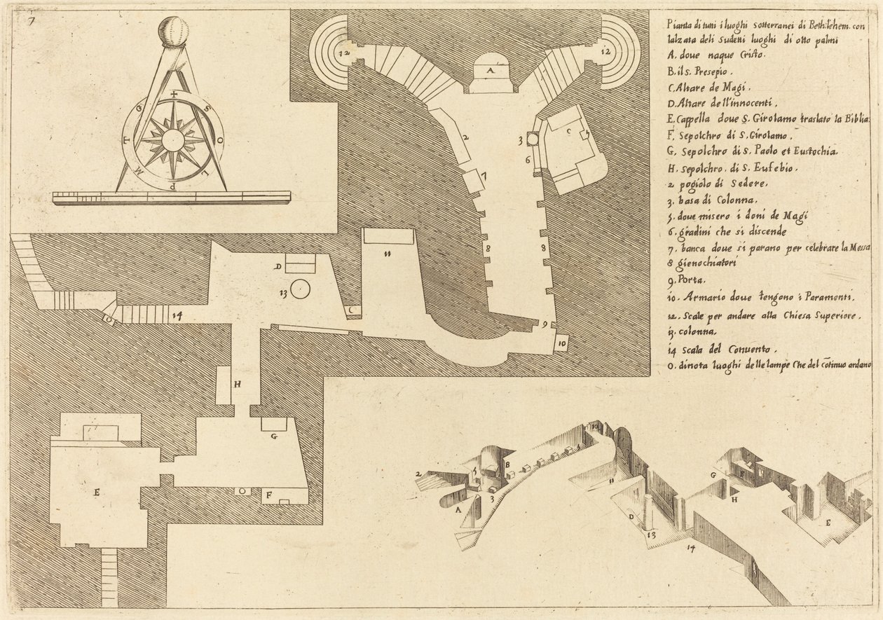 Plan over alle de viktige stedene i Betlehem av Jacques Callot