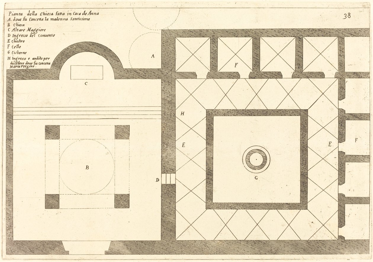 Plan over kirken nær huset til Annas av Jacques Callot