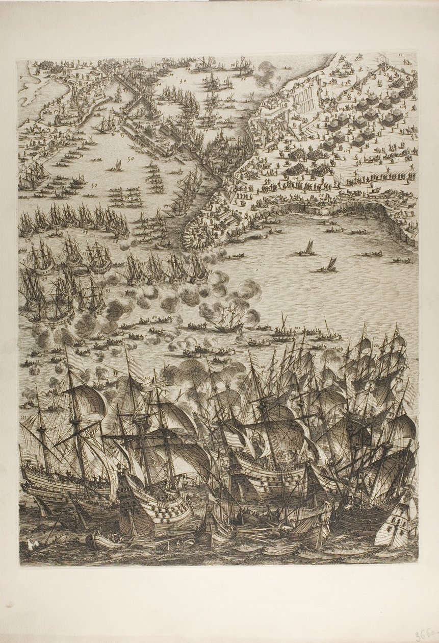 Plate fem fra The Siege of La Rochelle av Jacques Callot