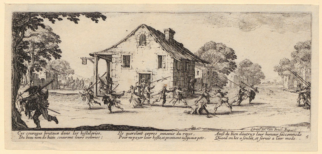Plyndring, side 4 i serien «Krigens grusomheter» av Jacques Callot