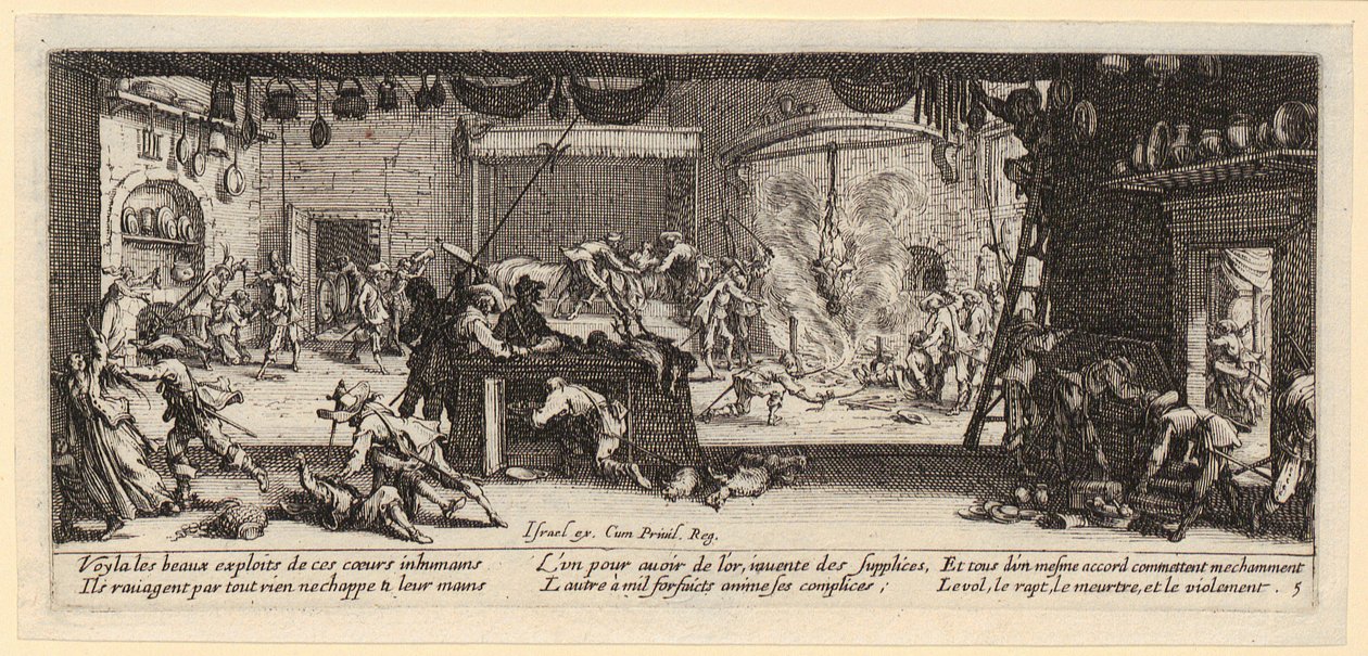 Plyndring av en bondegård, blad 5 i serien «Krigens redsler» av Jacques Callot