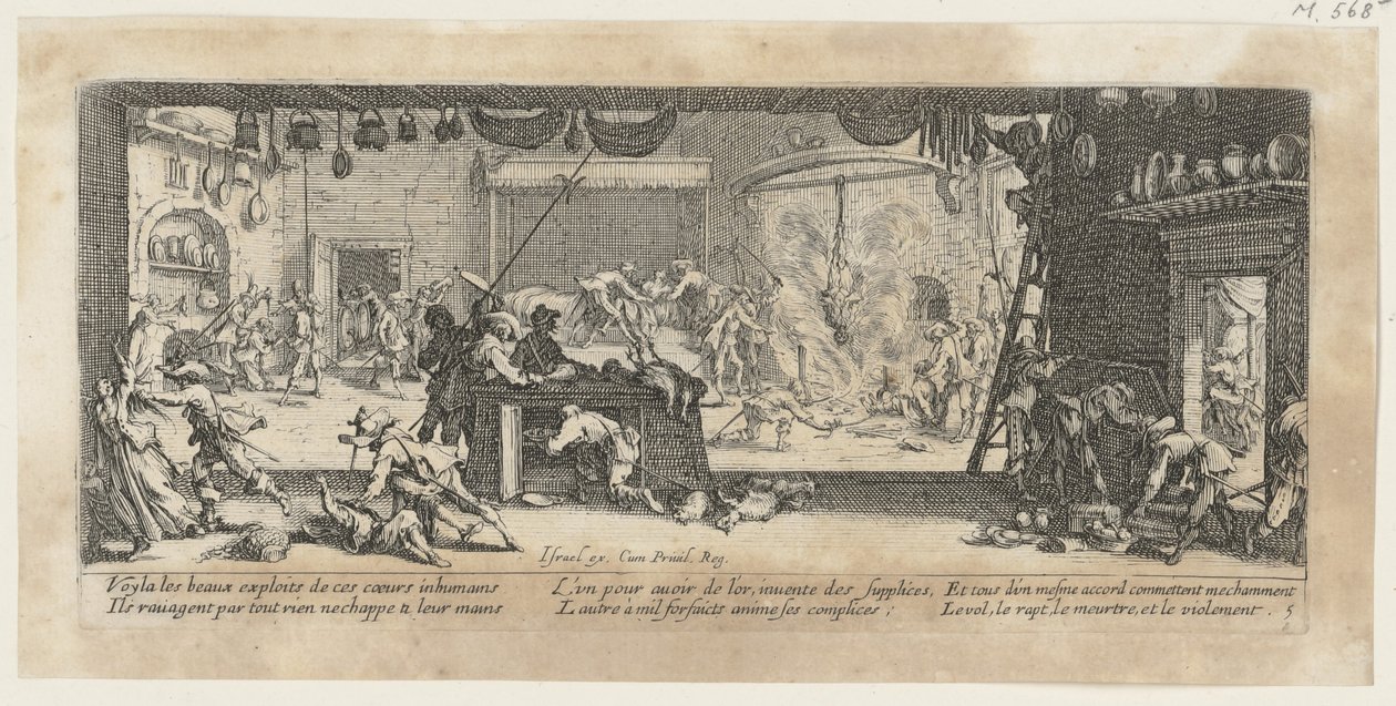 Plyndring av en gård, blad 5 i serien «Krigens grusomheter» av Jacques Callot