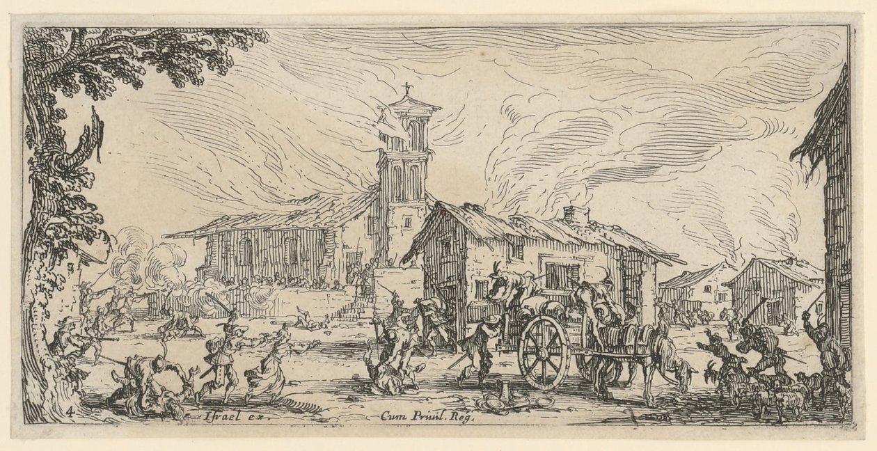 Plyndring og nedbrenning av en landsby av Jacques Callot