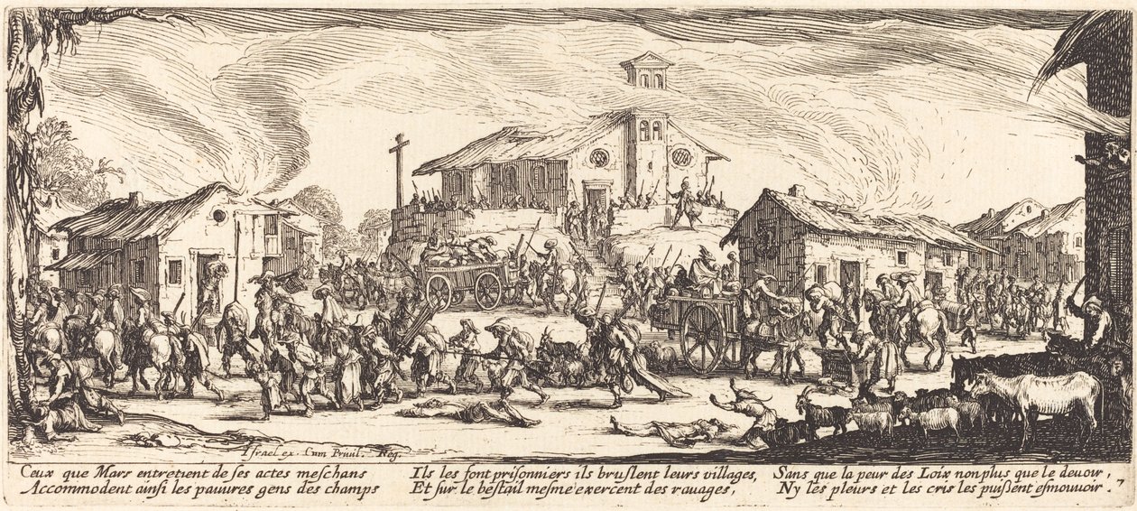 Plyndre og brenne en landsby av Jacques Callot