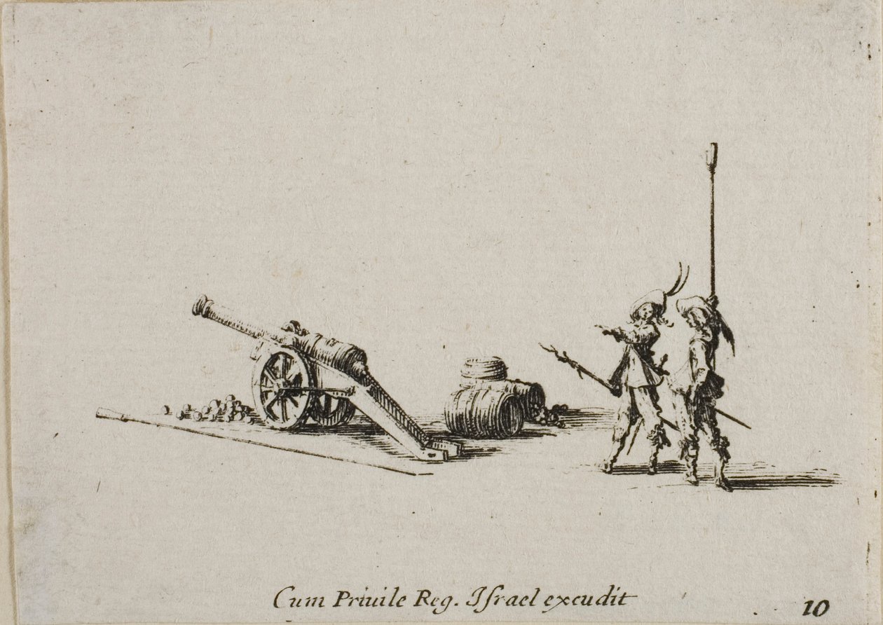 Forbereder på å skyte kanonen, plate ti fra The Military Exercises av Jacques Callot