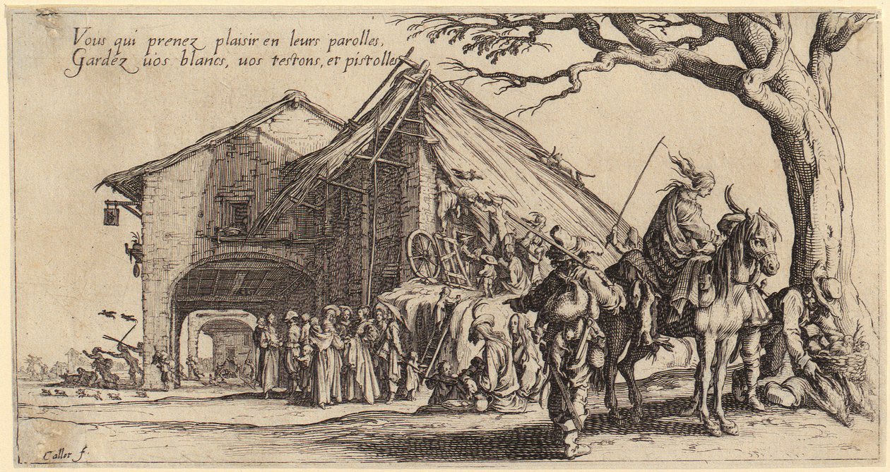 Rast, side 3 i serien «Die Bohémiens» av Jacques Callot