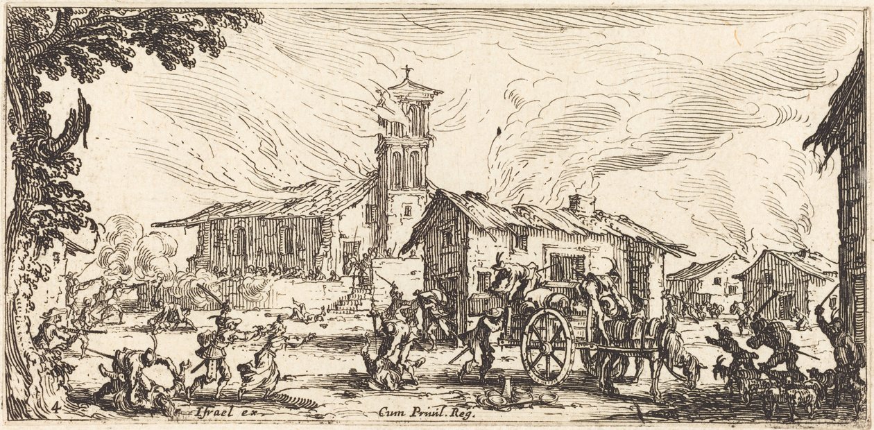Plyndring og nedbrenning av en landsby av Jacques Callot