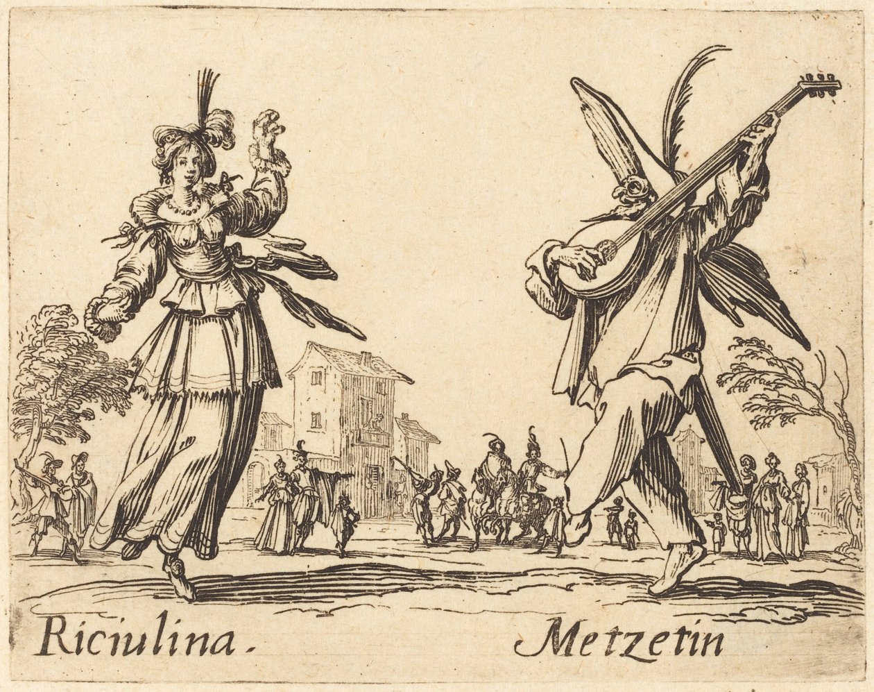 Riciulina og Metzetin, ca. 1622. av Jacques Callot