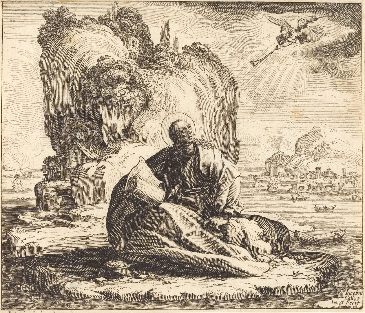Saint John på Isle of Patmos av Jacques Callot