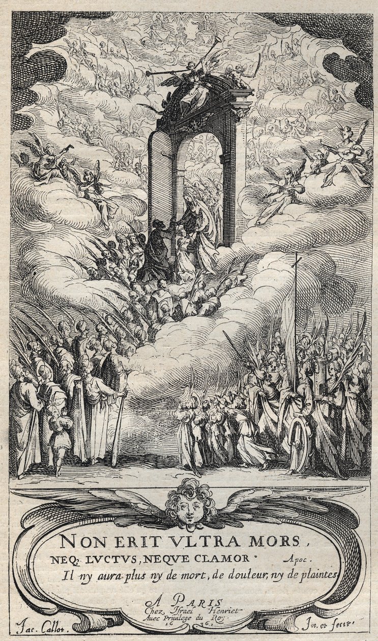 Hellige og helgener som skynder seg på døren til Paradiset - komposisjon og gravering av Jacques Callot (1592-1635) av Jacques Callot