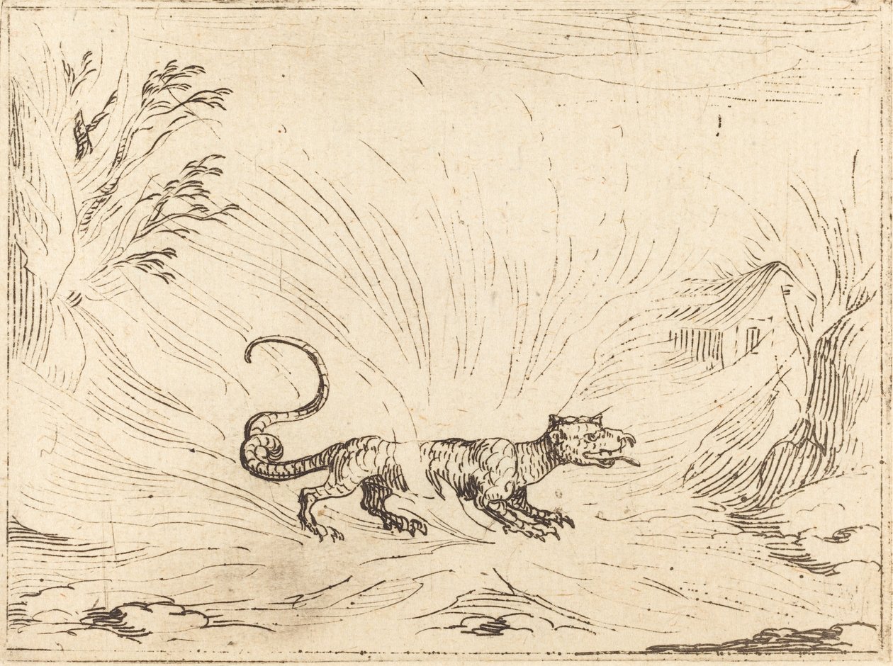 Salamander omgitt av flammer. av Jacques Callot