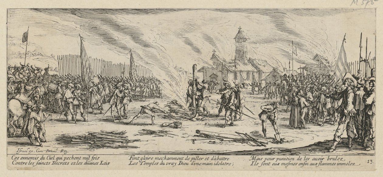 Bål, side 13 i serien «Krigens grusomheter» av Jacques Callot