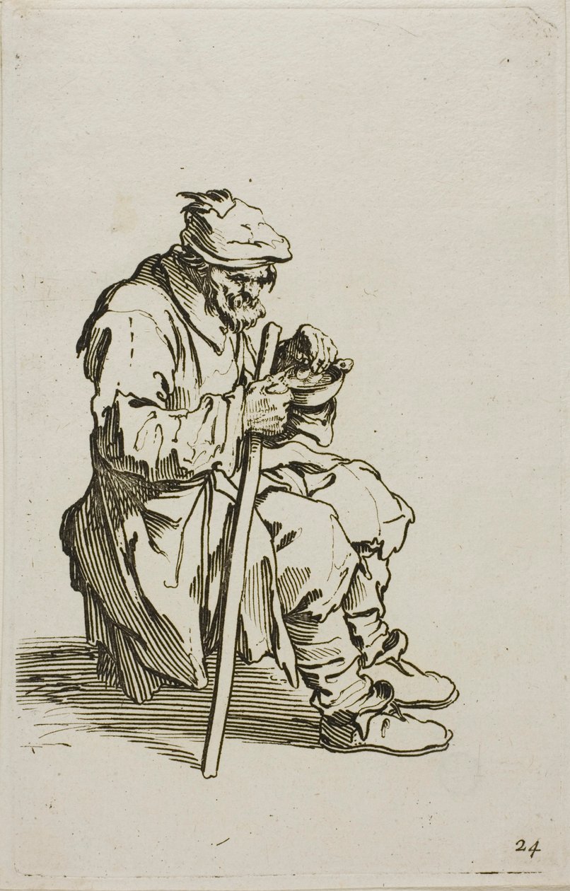 Sittende Beggar Eating, tallerken 24 fra The Beggars av Jacques Callot